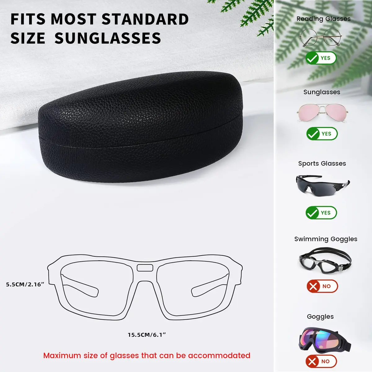molshine Hard Shell Sunglasses Case Large Black | Classic PU Leather with Metal Frame & Flocking Lining - view 5