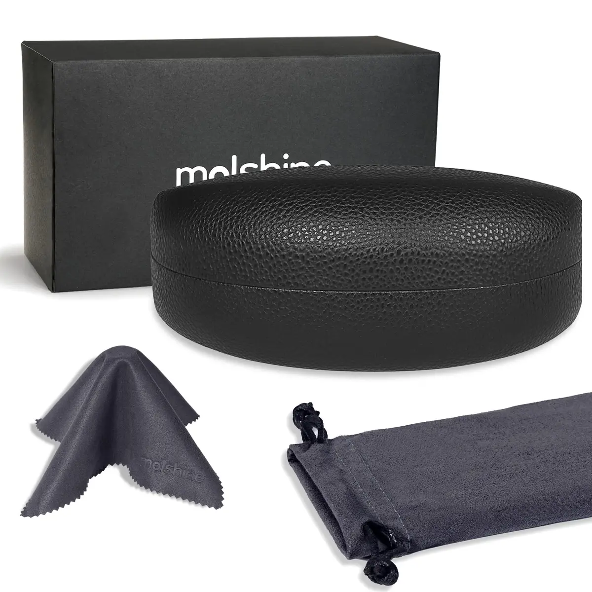 molshine Hard Shell Sunglasses Case Large Black | Classic PU Leather with Metal Frame & Flocking Lining - view 2