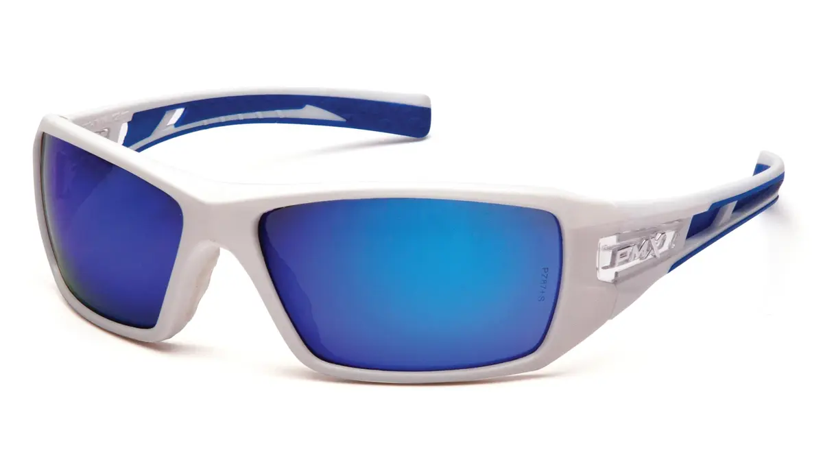 Pyramex Velar Safety Glasses, White-Blue Frame/Ice Blue Mirror Lens Medium | ANSI Z87.1 Certified Impact Resistant Eyewear - main product image