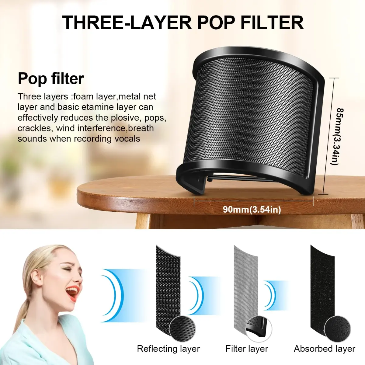 Aokeo 3-Layer Microphone Pop Filter with Metal Mesh & Foam for Handheld Mics | Reduces Plosives & Wind Noise - view 3