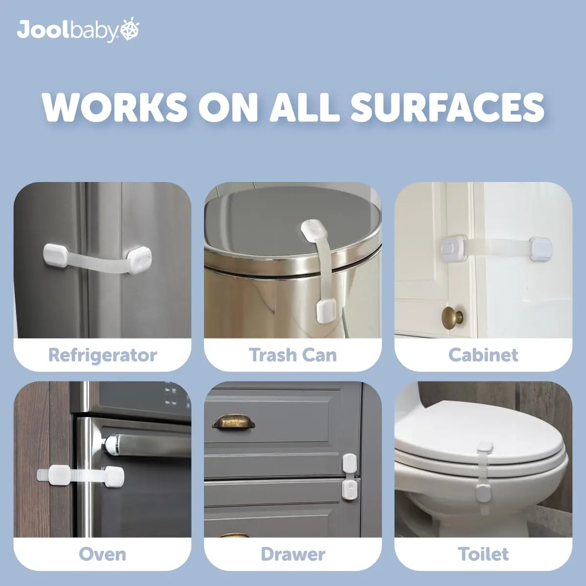Jool Baby Child Safety Strap Locks (12 Pack) Baby Proof Cabinets, Drawers, Fridge, Toilet & Trash Cans – 3M Adhesive Childproof Locks - view 4