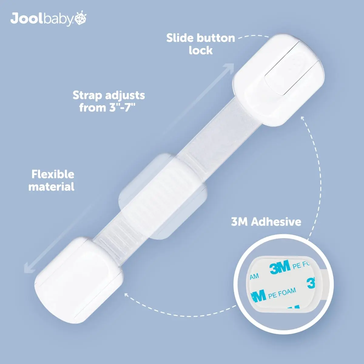 Jool Baby Child Safety Strap Locks (12 Pack) Baby Proof Cabinets, Drawers, Fridge, Toilet & Trash Cans – 3M Adhesive Childproof Locks - view 3