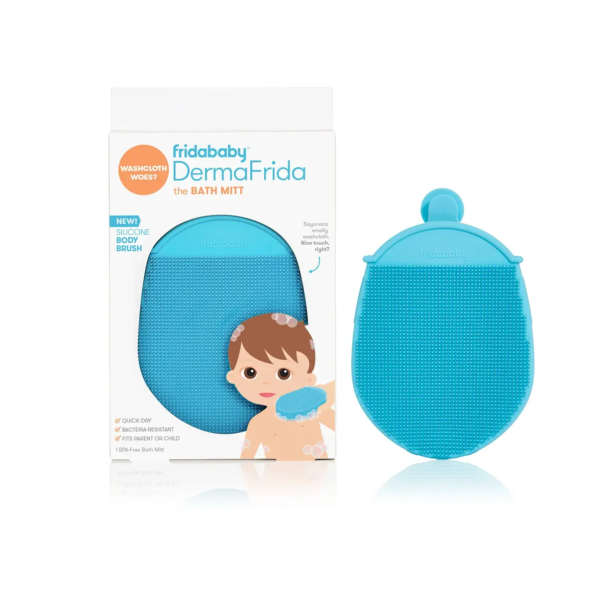 Frida Baby DermaFrida Bath Mitt Silicone | Gentle Exfoliating Toddler Body Brush for All Skin Types - main product image