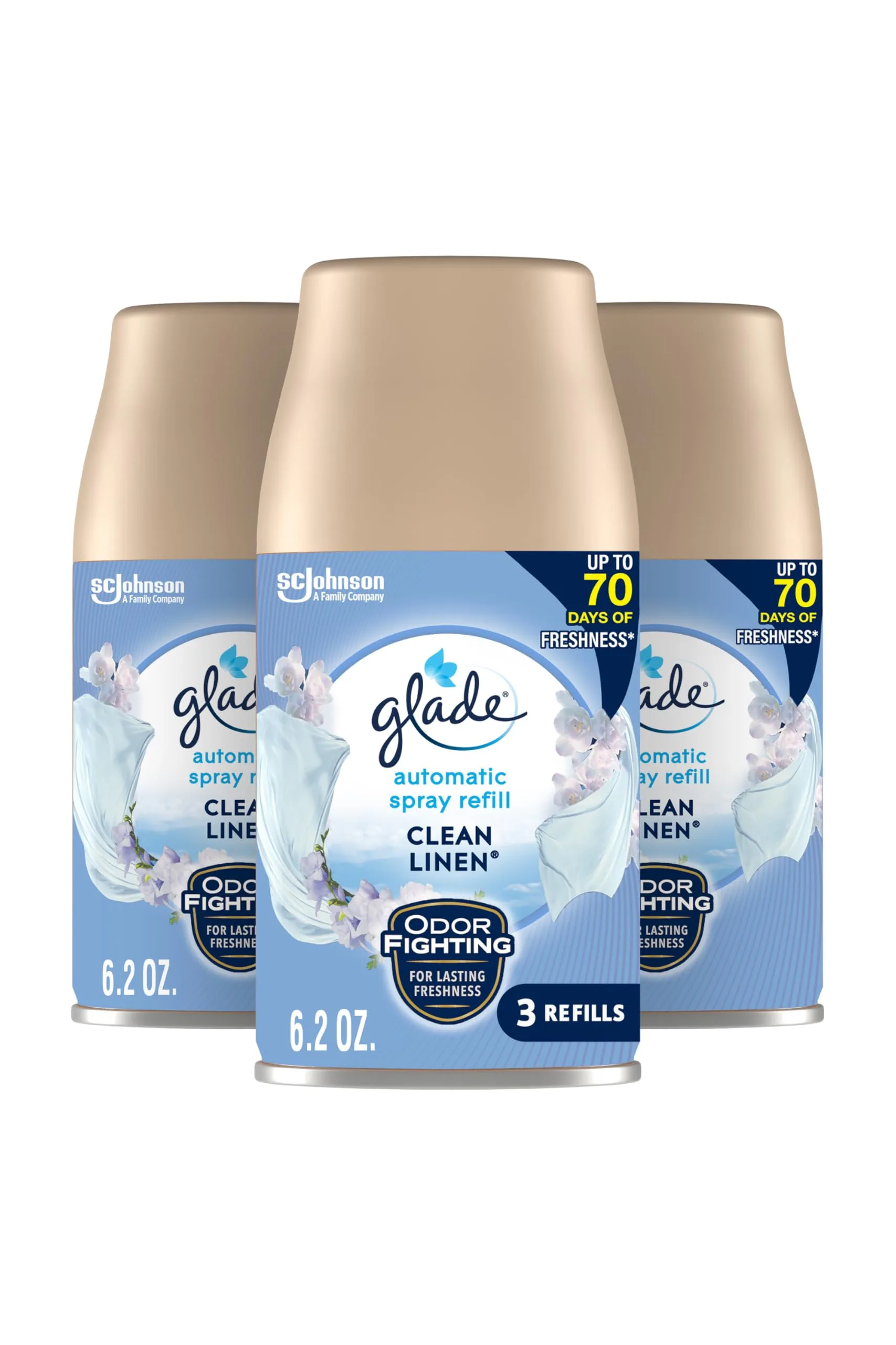 Glade Automatic Spray Air Freshener Refill Clean Linen Scent, 6.2 Oz (3 Count) | Timed Fragrance Release - main product image