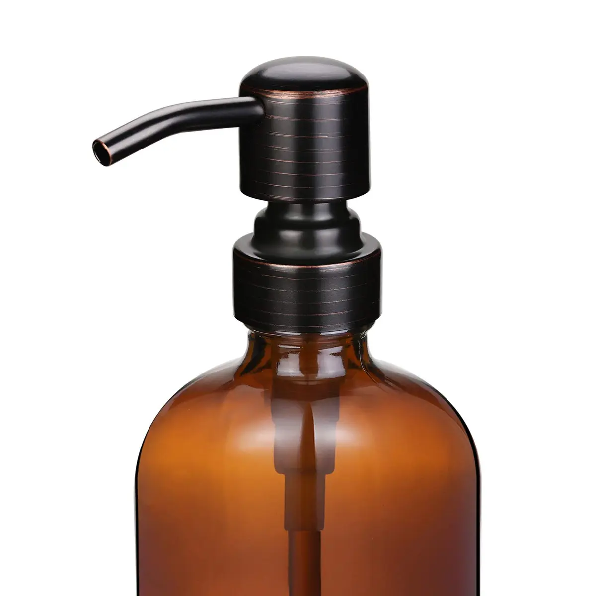 CHBJDAN Amber Glass Soap Dispenser 2-Pack 500ml (16 Fl Oz) | Vintage Style with Oil Rubbed Bronze Pumps - view 2