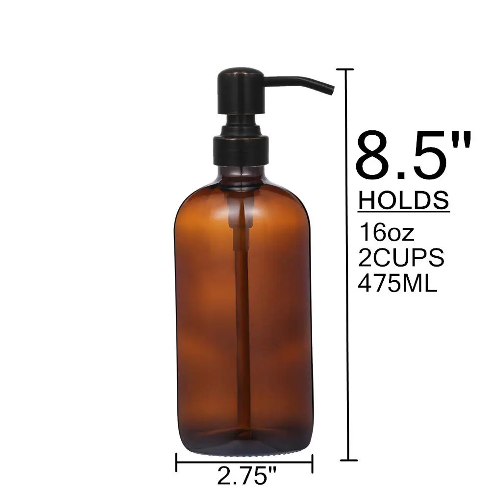 CHBJDAN Amber Glass Soap Dispenser 2-Pack 500ml (16 Fl Oz) | Vintage Style with Oil Rubbed Bronze Pumps - view 4
