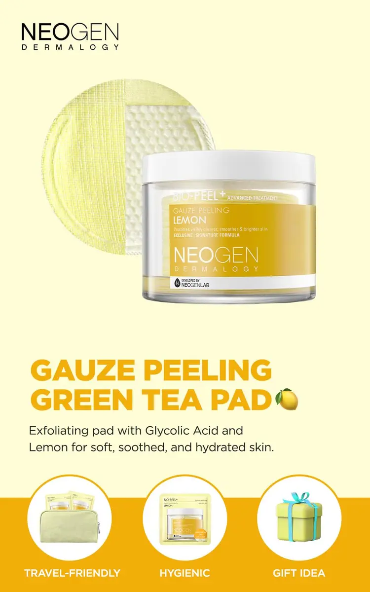 DERMALOGY by NEOGENLAB Bio-Peel Gauze Peeling Pads (Lemon, 8 pcs) | Gentle exfoliation with Lemon & Hyaluronic Acid - view 2