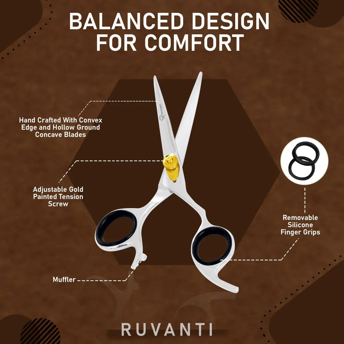RUVANTI Professional Hair Thinning Shears 6.5 Inch | Japanese J2 Stainless Steel Blades for Barber, Salon & Home - view 3