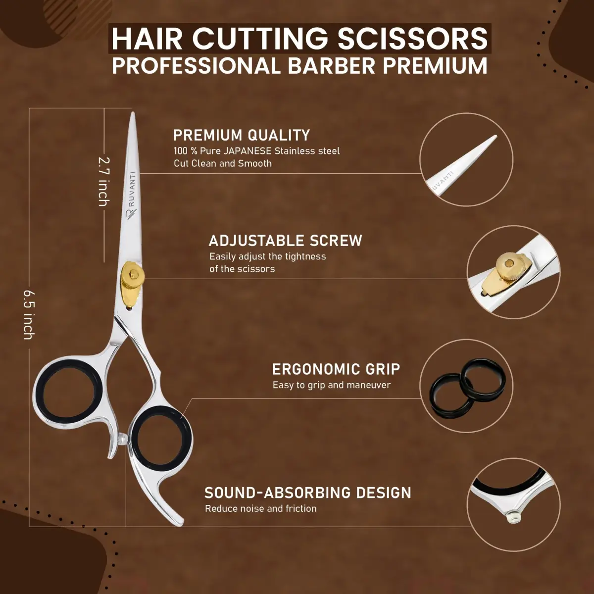 RUVANTI Professional Hair Cutting Scissors & Thinning Shears Kit | 6.5 Inch Japanese Stainless Steel Set (2-Piece) - view 2