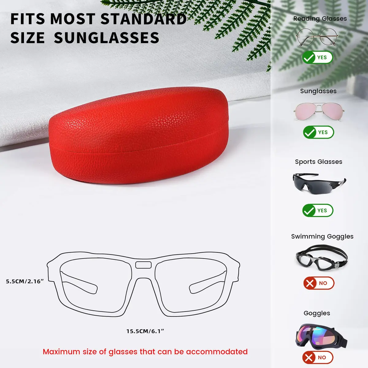 molshine Hard Shell Sunglasses Case Red | Classic PU Leather Eyeglass Case with Metal Frame, 16.5cm (6.5") - view 5