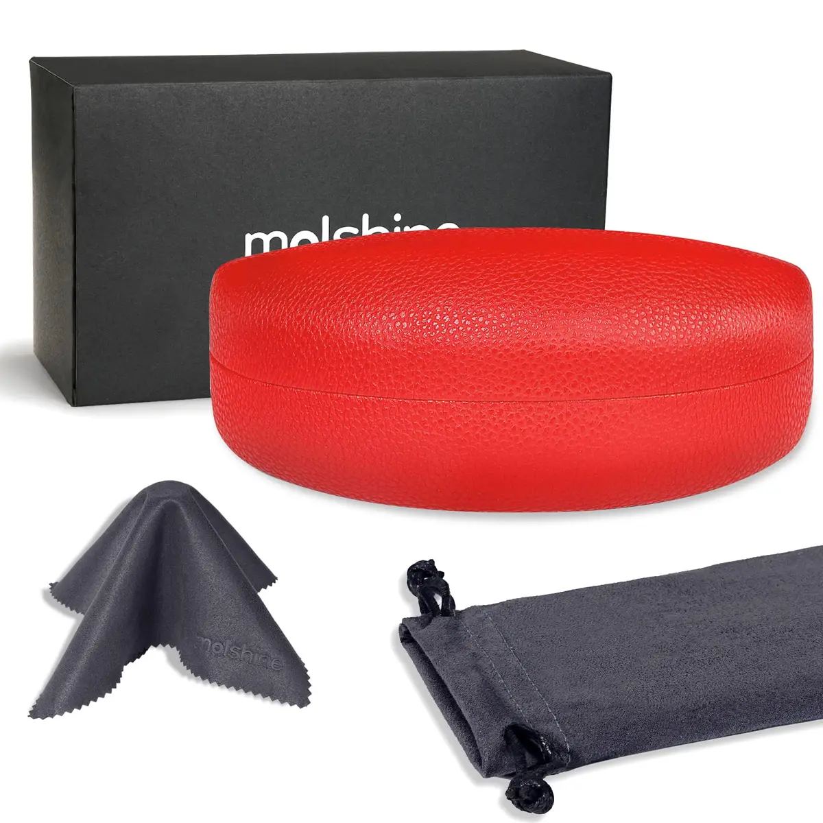 molshine Hard Shell Sunglasses Case Red | Classic PU Leather Eyeglass Case with Metal Frame, 16.5cm (6.5") - view 2