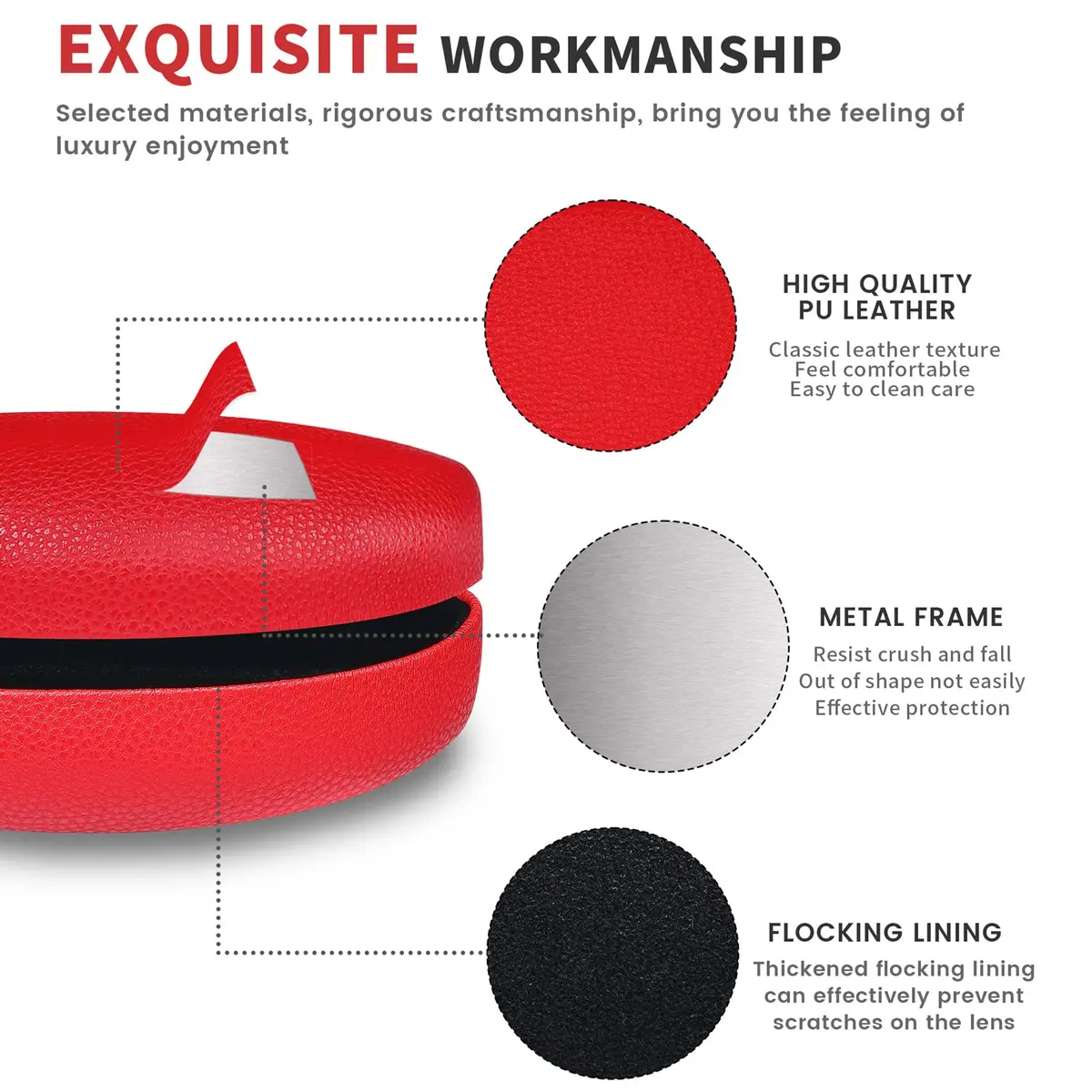 molshine Hard Shell Sunglasses Case Red | Classic PU Leather Eyeglass Case with Metal Frame, 16.5cm (6.5") - view 4