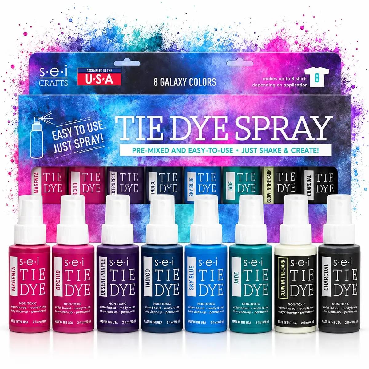 S·E·I Galaxy Tie Dye Kit 8 Colors | Water Based Spray Bottles for Fabric & Home Decor - main product image