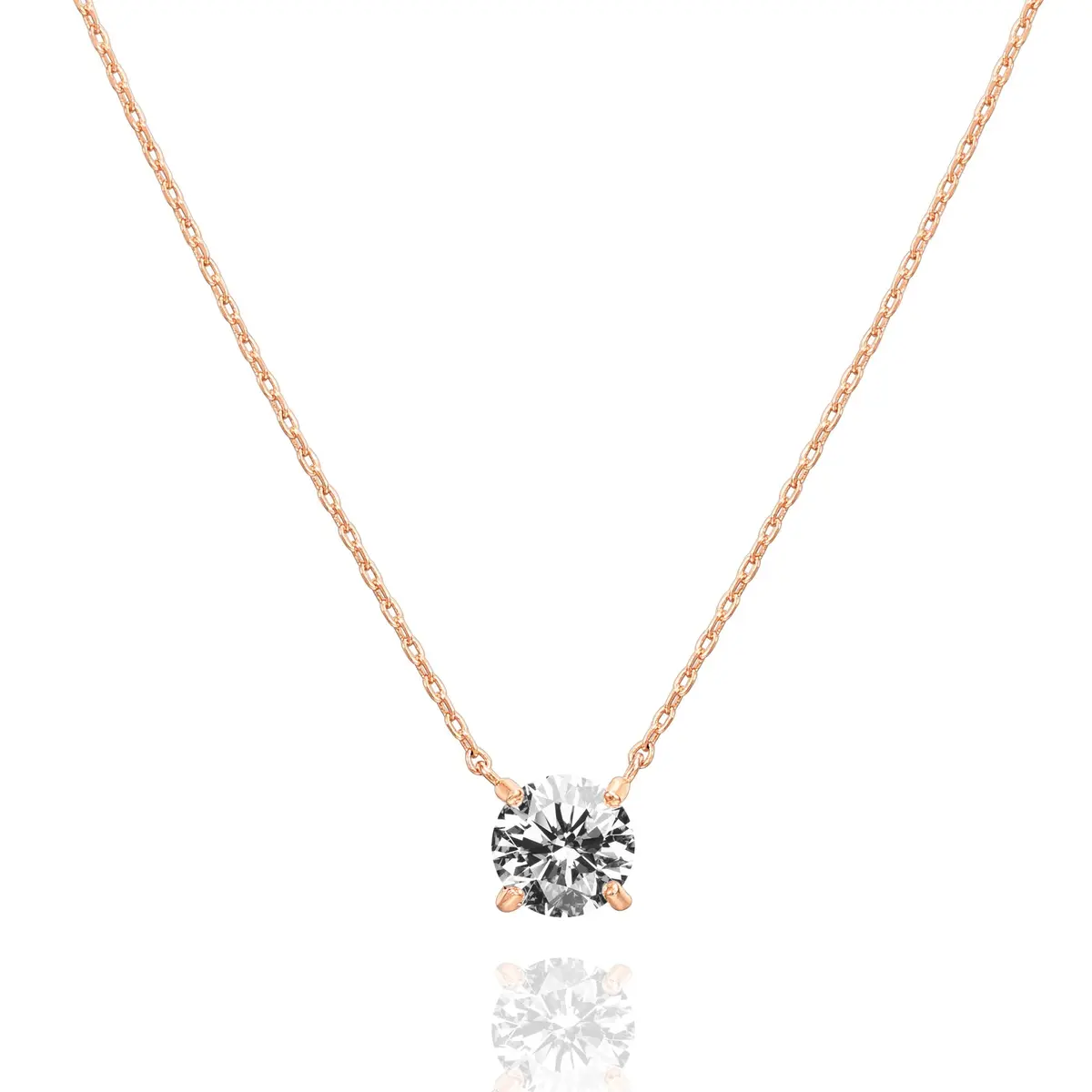 PAVOI CZ Dainty Solitaire Choker Necklace, 14K Gold Plated, Rose Gold, R | Elegant 18in Pendant for Women - main product image