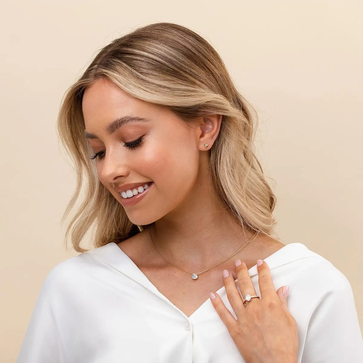 PAVOI CZ Dainty Solitaire Choker Necklace, 14K Gold Plated, Rose Gold, R | Elegant 18in Pendant for Women - view 5