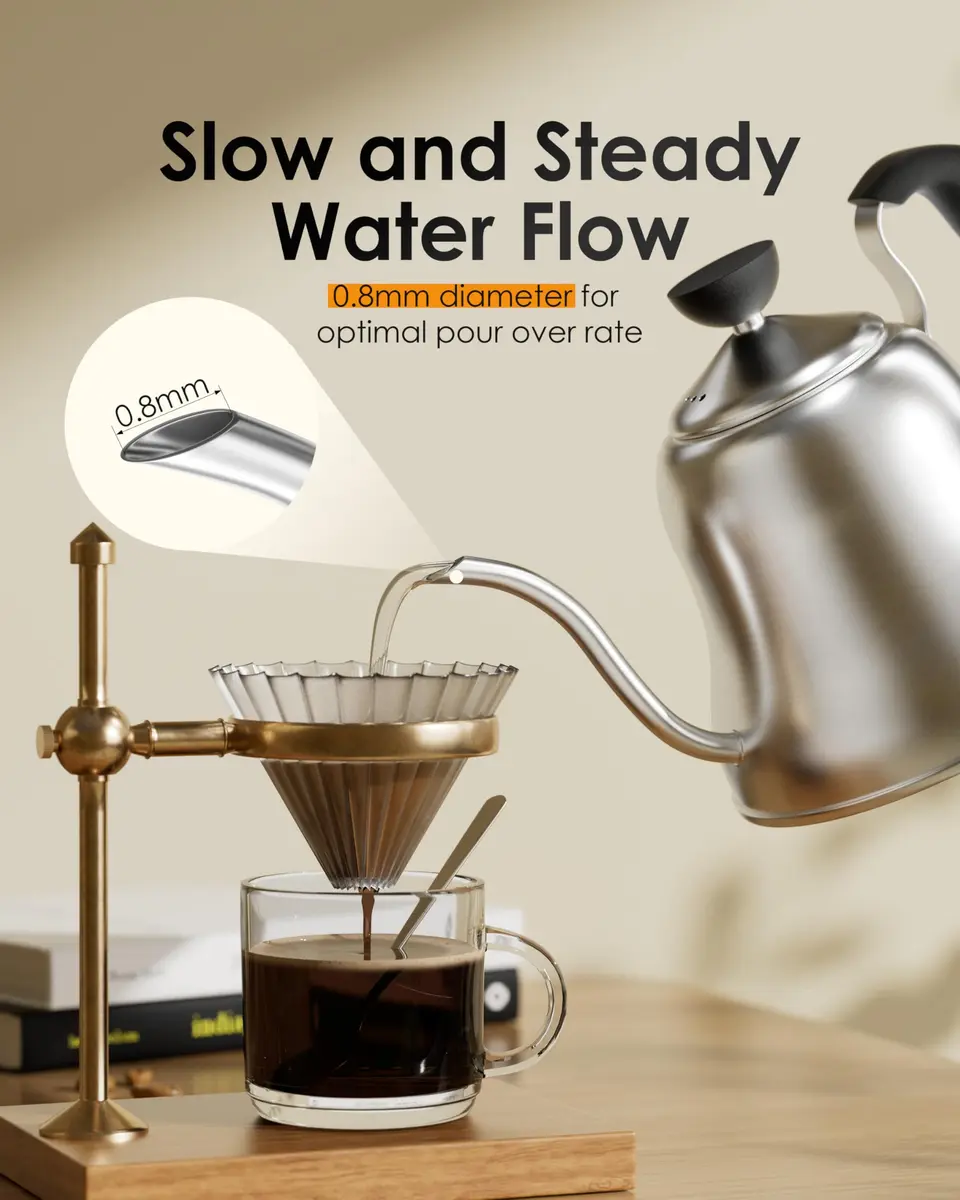 Chefbart Gooseneck Kettle for Pour Over Coffee & Tea, 0.8L (28oz) Brushed Stainless Steel | Precise Flow Control for Drip Brewing - view 6
