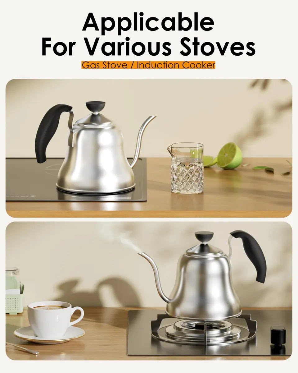 Chefbart Gooseneck Kettle for Pour Over Coffee & Tea, 0.8L (28oz) Brushed Stainless Steel | Precise Flow Control for Drip Brewing - view 7