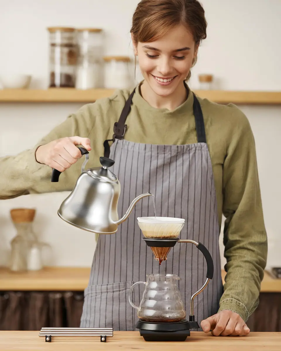 Chefbart Gooseneck Kettle for Pour Over Coffee & Tea, 0.8L (28oz) Brushed Stainless Steel | Precise Flow Control for Drip Brewing - view 8