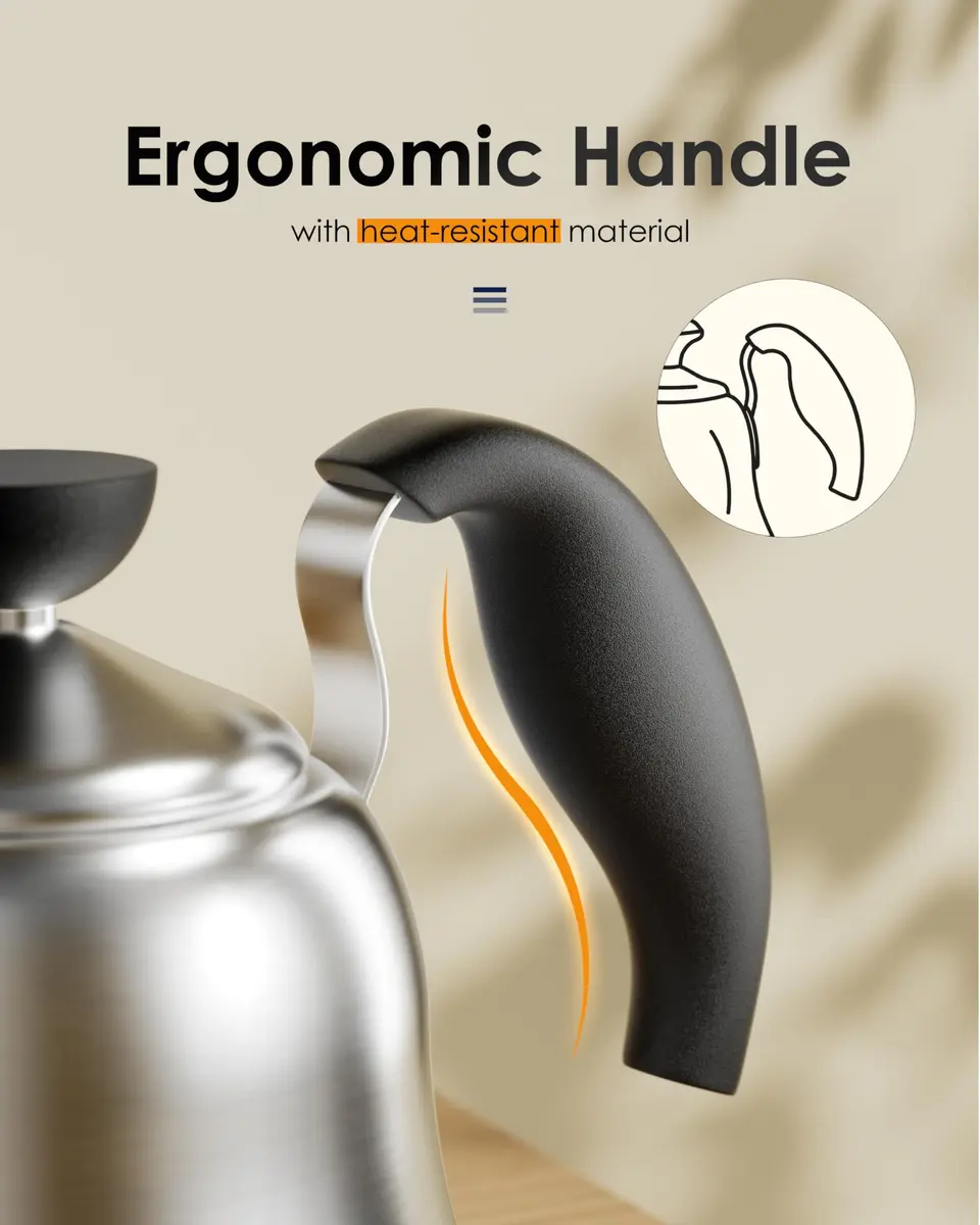 Chefbart Gooseneck Kettle for Pour Over Coffee & Tea, 0.8L (28oz) Brushed Stainless Steel | Precise Flow Control for Drip Brewing - view 4