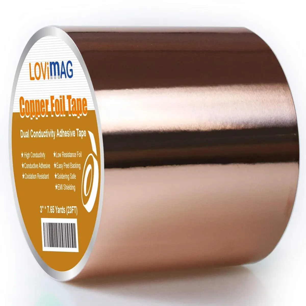 LOVIMAG Copper Foil Tape 75mm x 7m (3" x 275") | Dual Conductive Adhesive for EMI Shielding & Electrical Repairs - main product image