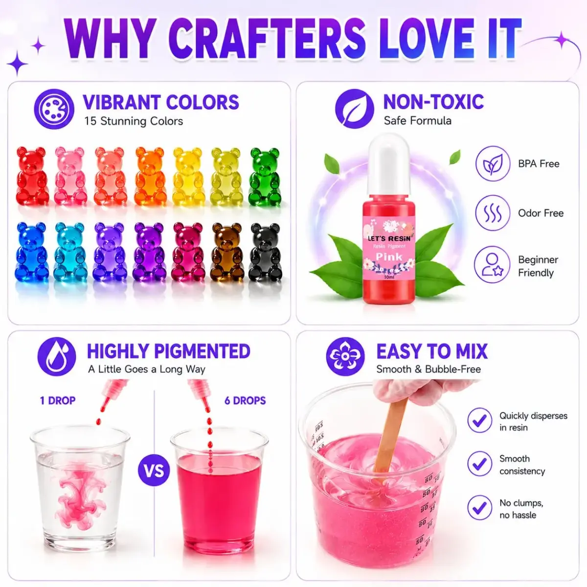 LET'S RESIN Epoxy Resin Dye 15 Colors (10ml/bottle) | Translucent Liquid Pigment for Resin Art & Jewelry Making - view 3