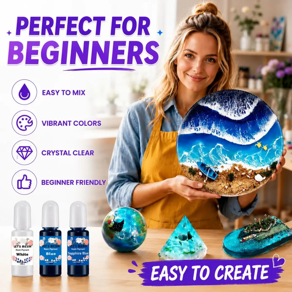 LET'S RESIN Epoxy Resin Dye 15 Colors (10ml/bottle) | Translucent Liquid Pigment for Resin Art & Jewelry Making - view 4