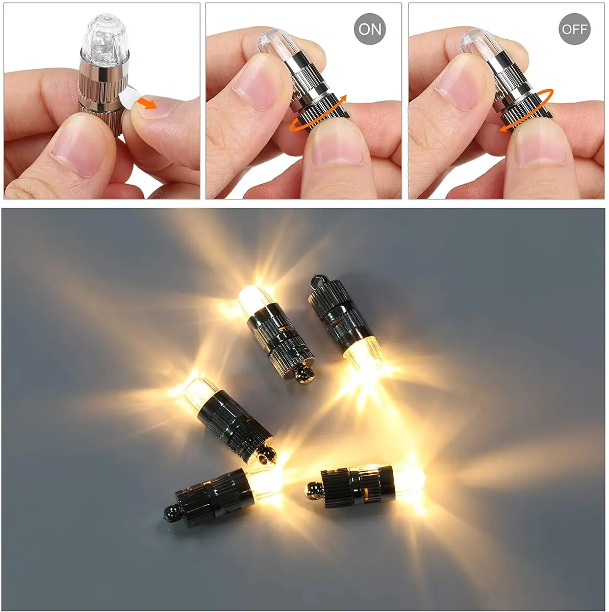 LIHAO 15x Battery Operated Mini LED Lights Warm White | 1.2cm (0.47in) Diameter, 3.5cm (1.38in) Length - view 3