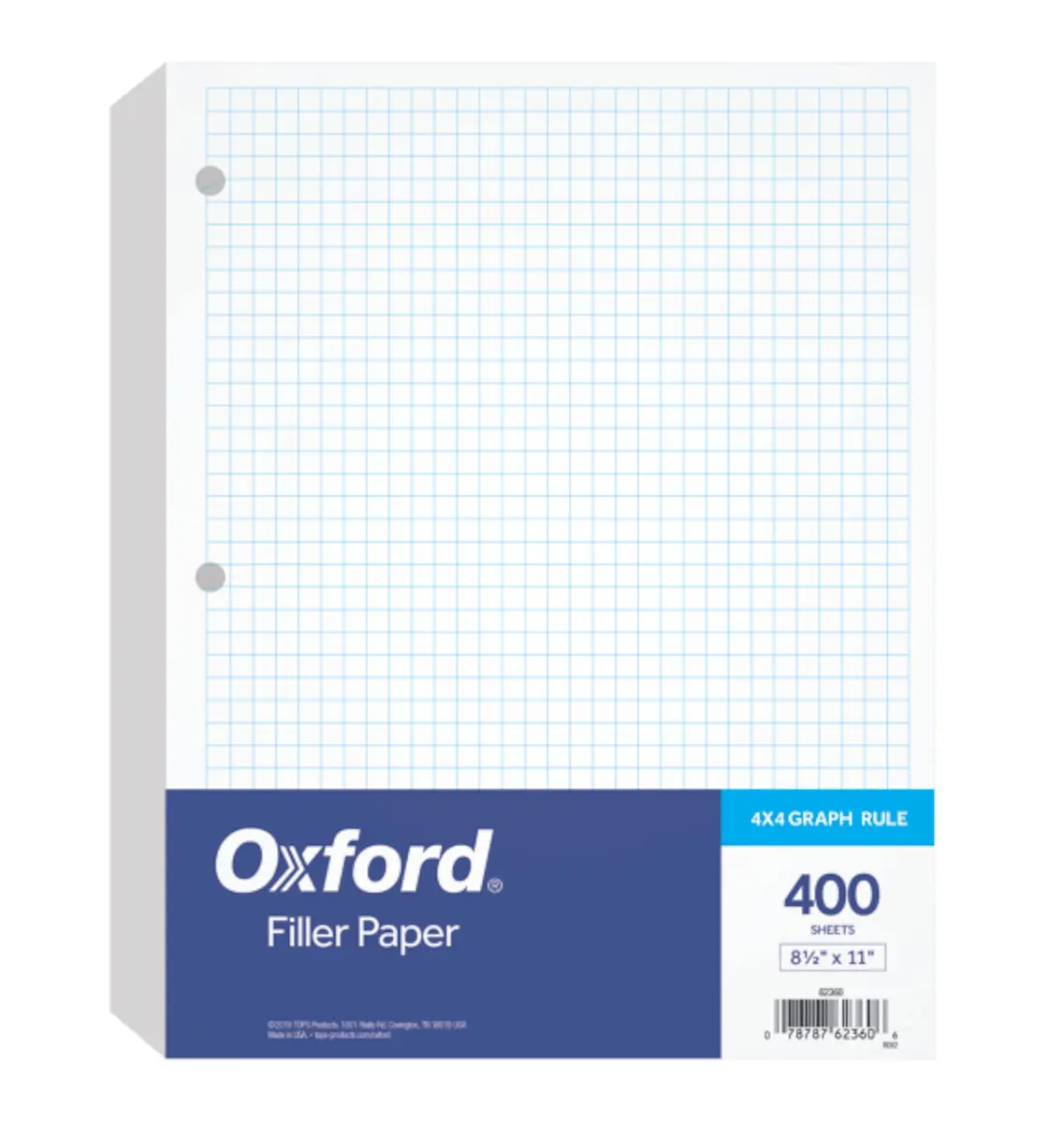 Oxford White Writing Paper 8-1/2" x 11" | 400 Sheets Graph Rule, 3-Hole Punched, Loose-Leaf for 3-Ring Binders - main product image