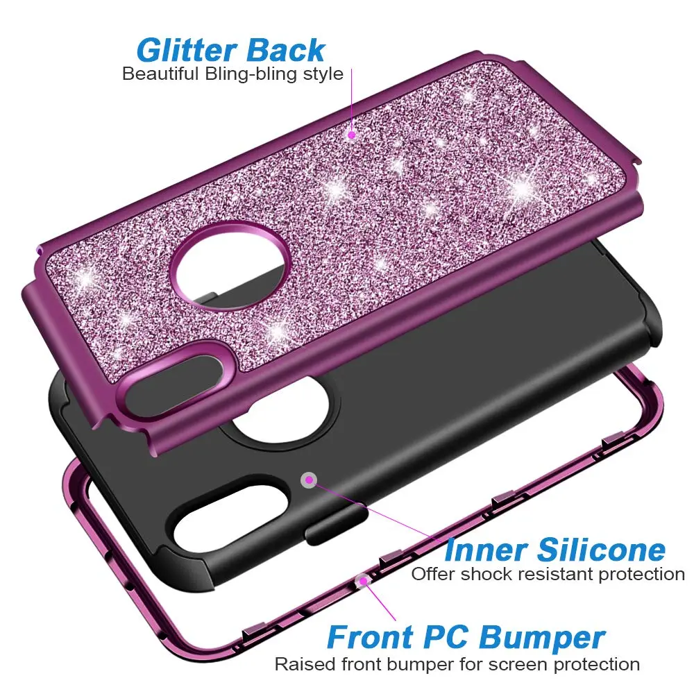 Hython Compatible with iPhone XR Case, Heavy Duty Full-Body Defender 6.1-Inch | Glitter Sparkle Shockproof Cover - view 3