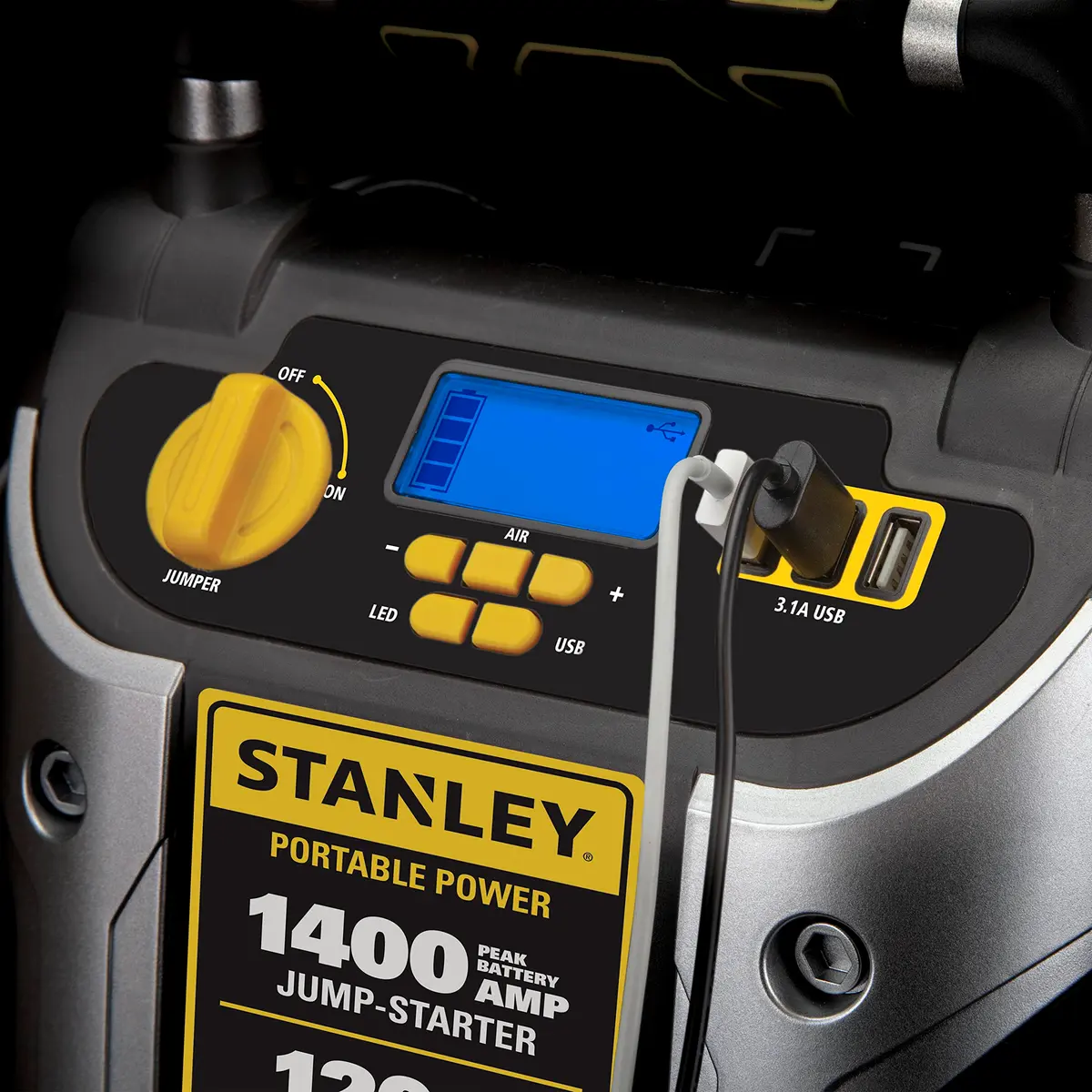 STANLEY Jump Starter 1400 Peak Amps | 120 PSI Inflator, USB & LED Light, 12V Battery Support - view 3