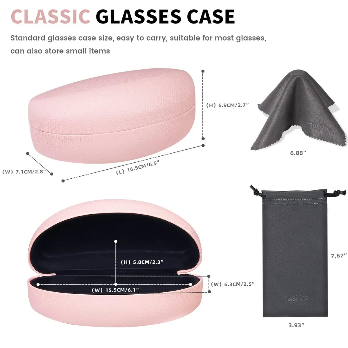 molshine Hard Shell Sunglasses Case Classic Large Pink | Protects Glasses from Extrusion & Falls - view 3