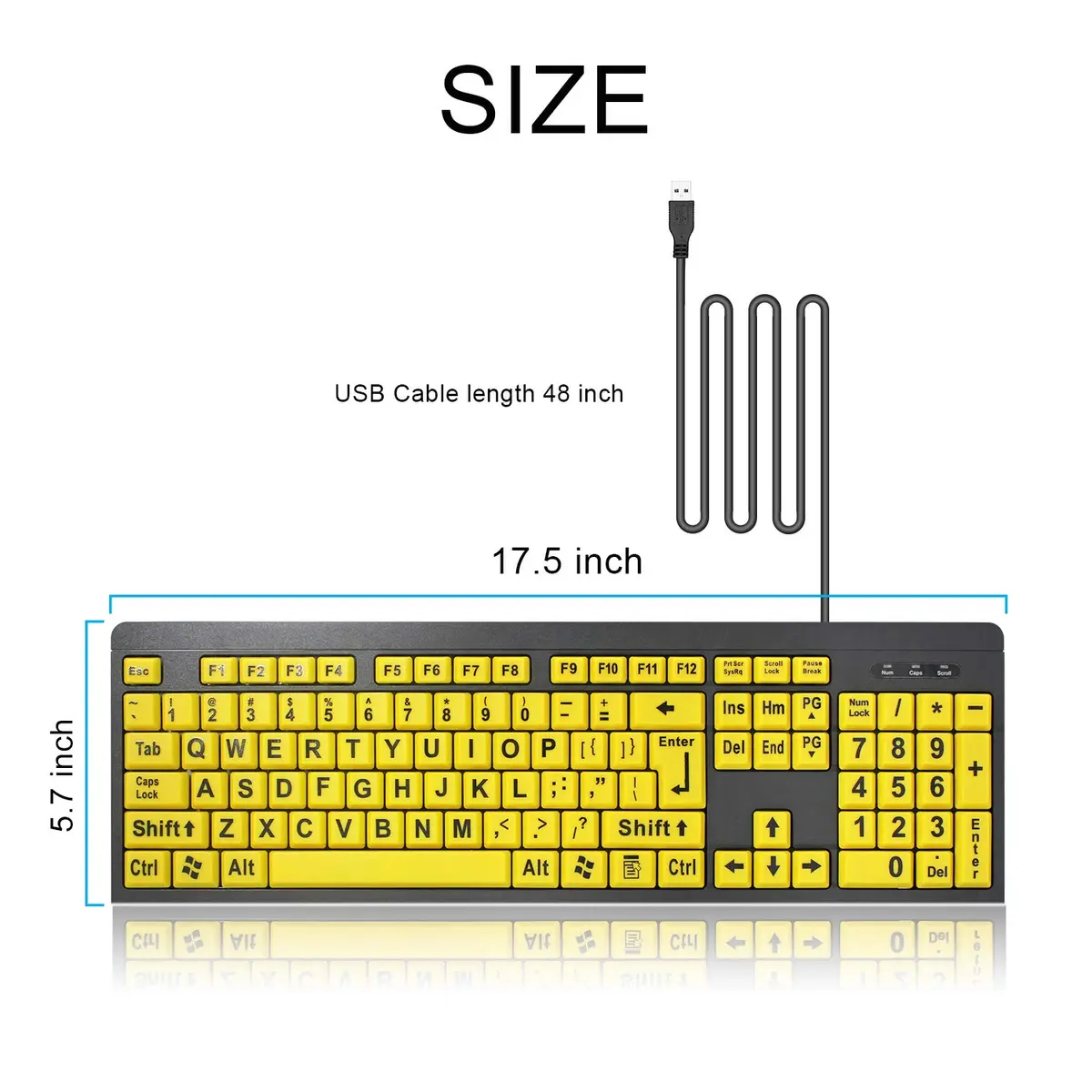 BOOGIIO Large Print Computer Keyboard Wired USB High Contrast Yellow+Black | Ergonomic Design for Visually Impaired - view 7
