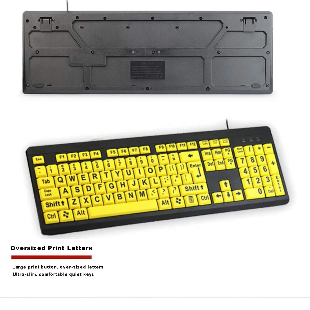 BOOGIIO Large Print Computer Keyboard Wired USB High Contrast Yellow+Black | Ergonomic Design for Visually Impaired - view 8