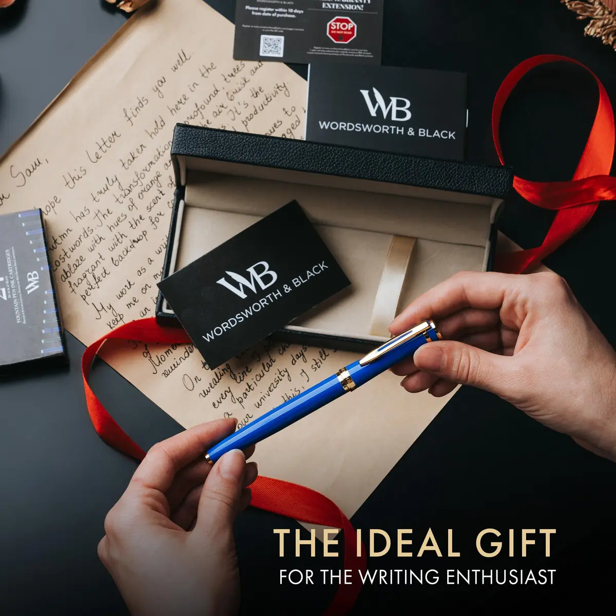 Wordsworth & Black Luxury Fountain Pen Set for Writing, Medium Nib, Blue | Brass & Gold Finish, Refillable, Perfect for Calligraphy & Journaling - view 3