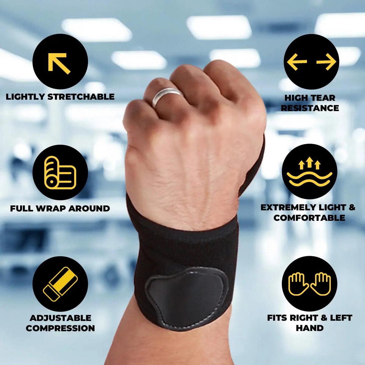 NeoTech Care Wrist Band - Elastic & Breathable Fabric - Adjustable Compression Strap for Men & Women (Black, Size L, 1 Pair) - view 4