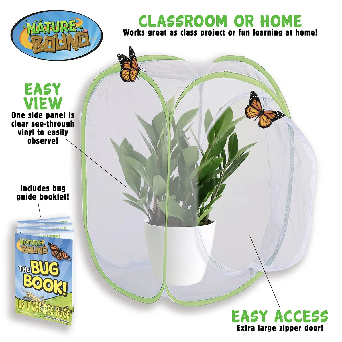Nature Bound Butterfly Growing Kit - Live Caterpillar to Butterfly Project for Kids - Includes Voucher for Caterpillars, Green Pop-Up Enclosure, and STEM Learning Guide (Rectangle Design) | Educational Butterfly Kit - view 6