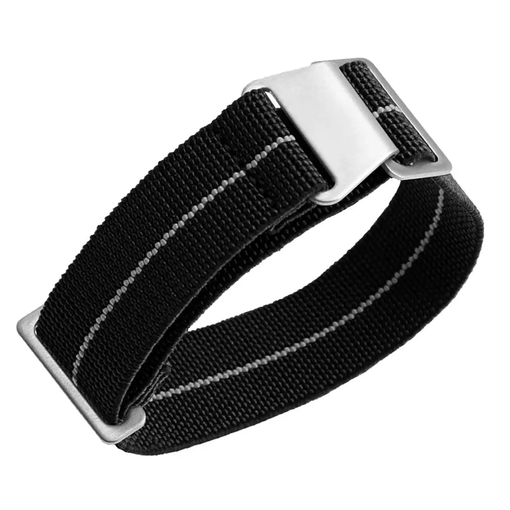 NIBD Watch Band 20mm Black with White | Elastic Nylon Military Style Strap - view 9