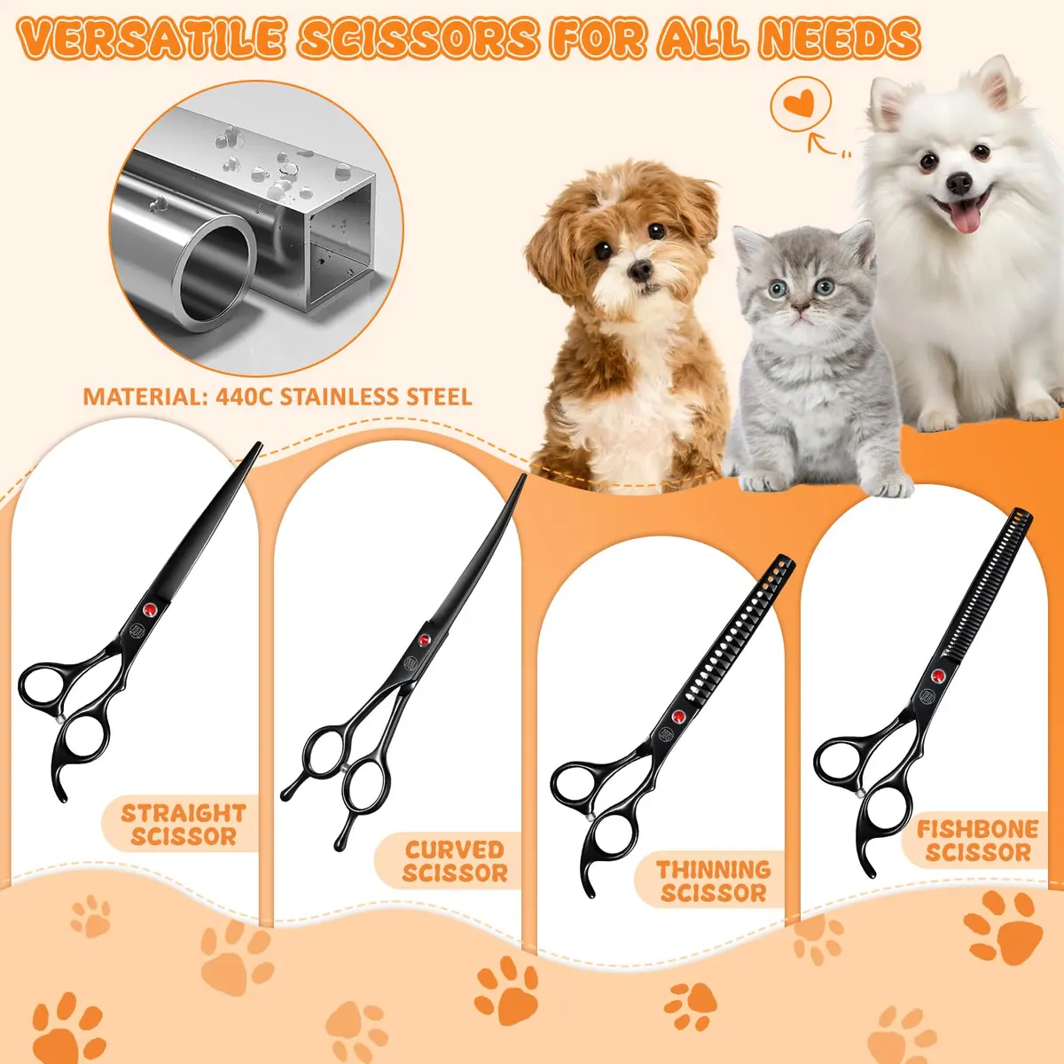 Moontay Dog Grooming Scissors Set, 7 Inch/8 Inch | Professional Shears for Pet Grooming - view 3
