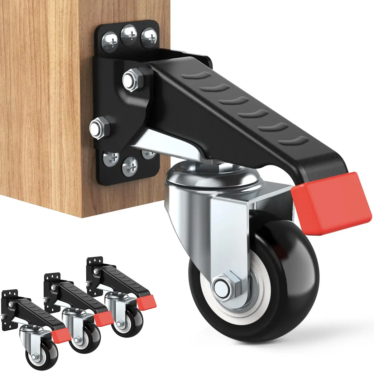 SPACEKEEPER Heavy Duty Retractable Workbench Casters Kit 660 Lbs Capacity | 4 Pack with 2.5-inch Urethane Wheels - main product image