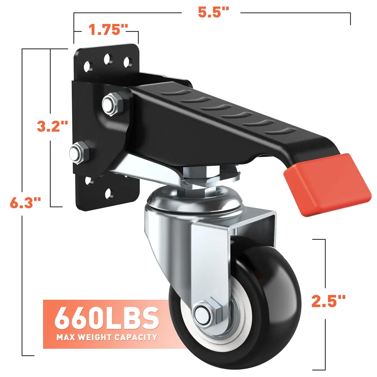 SPACEKEEPER Heavy Duty Retractable Workbench Casters Kit 660 Lbs Capacity | 4 Pack with 2.5-inch Urethane Wheels - view 3