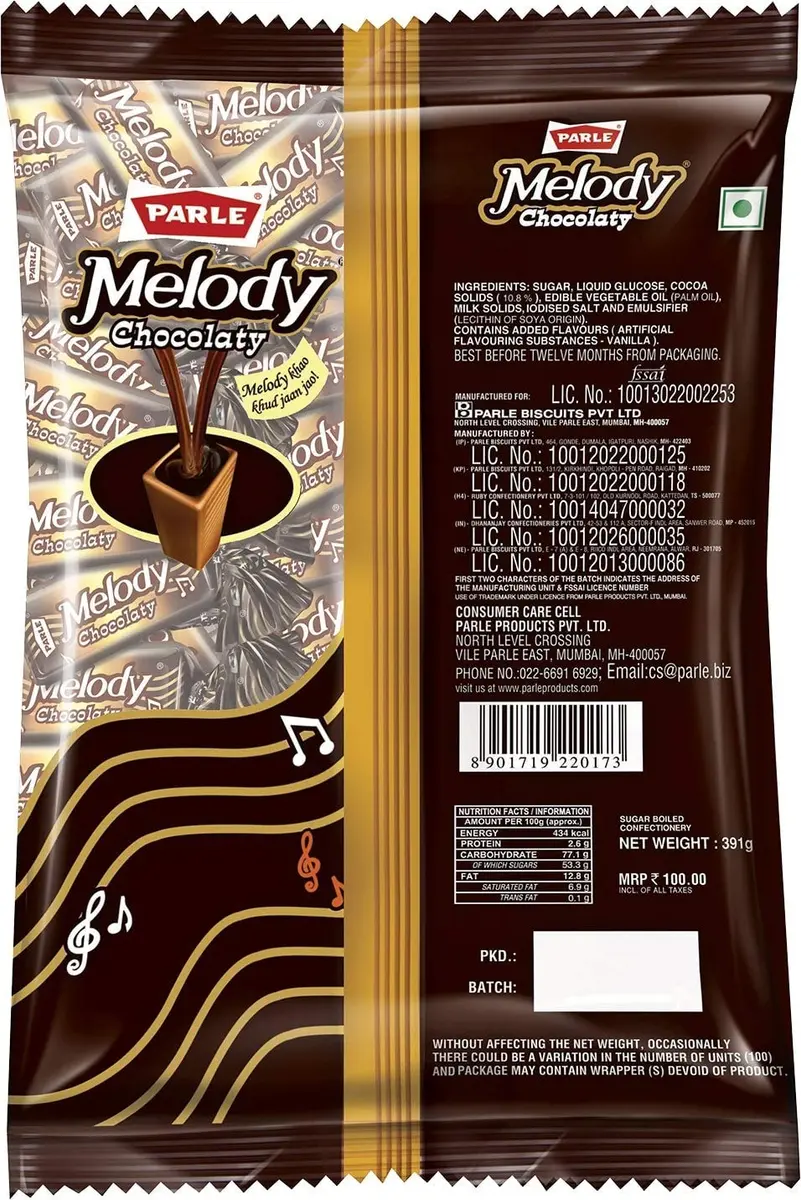 Parle Melody Chocolate Bar 195 g (6.88 oz) | Rich Dark Chocolate Flavor - view 2