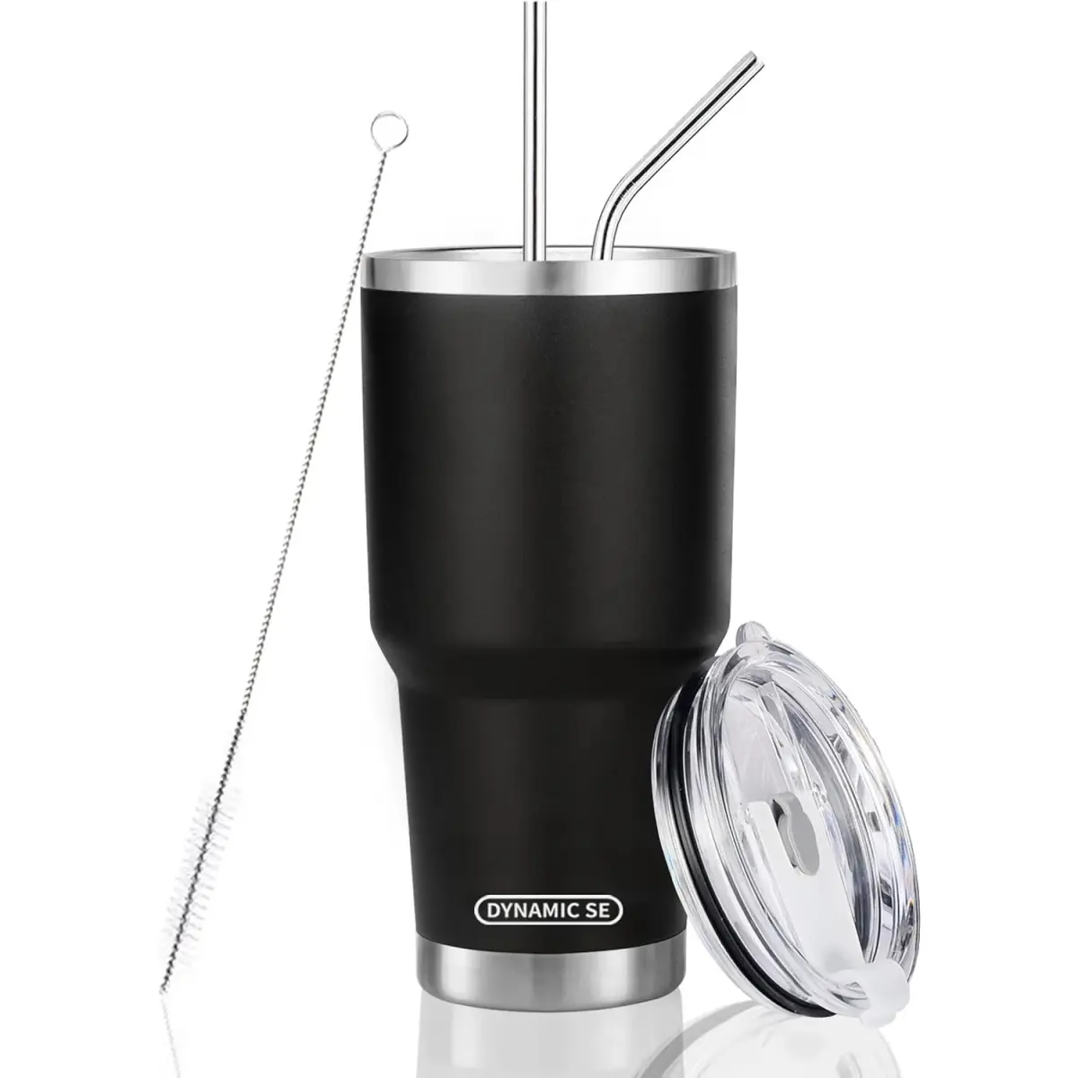 D·S Black 887ml (30 oz) Insulated Tumbler with Straw & Lid | Keeps Drinks Cold 24 Hrs - main product image