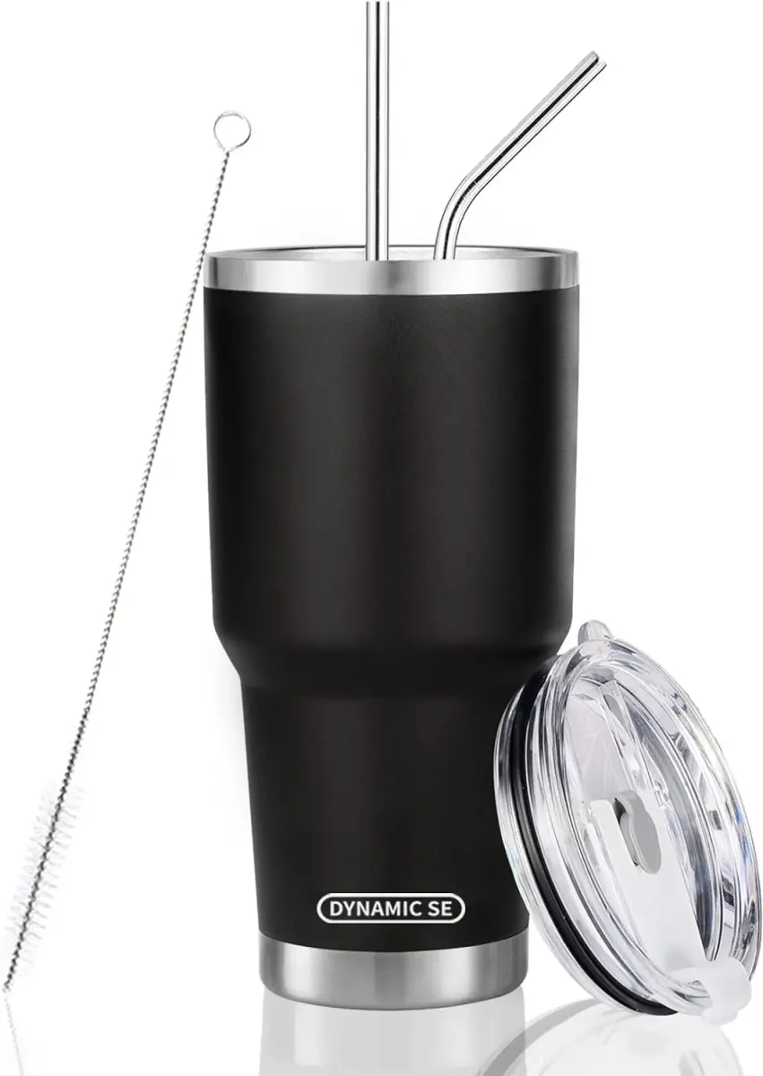 D·S Black 887ml (30 oz) Insulated Tumbler with Straw & Lid | Keeps Drinks Cold 24 Hrs - main product image