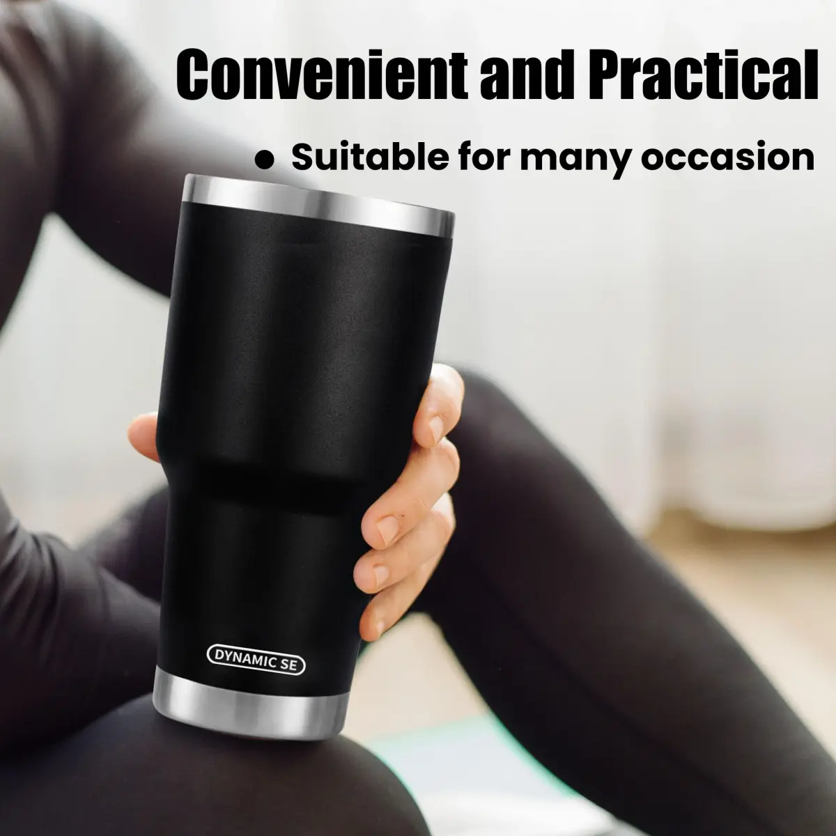 D·S Black 887ml (30 oz) Insulated Tumbler with Straw & Lid | Keeps Drinks Cold 24 Hrs - view 6