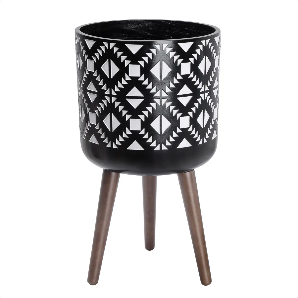 D'vine Dev Planter Pot with Wood Stand 12 in | Mid-Century Modern Indoor Plant Display - main product image