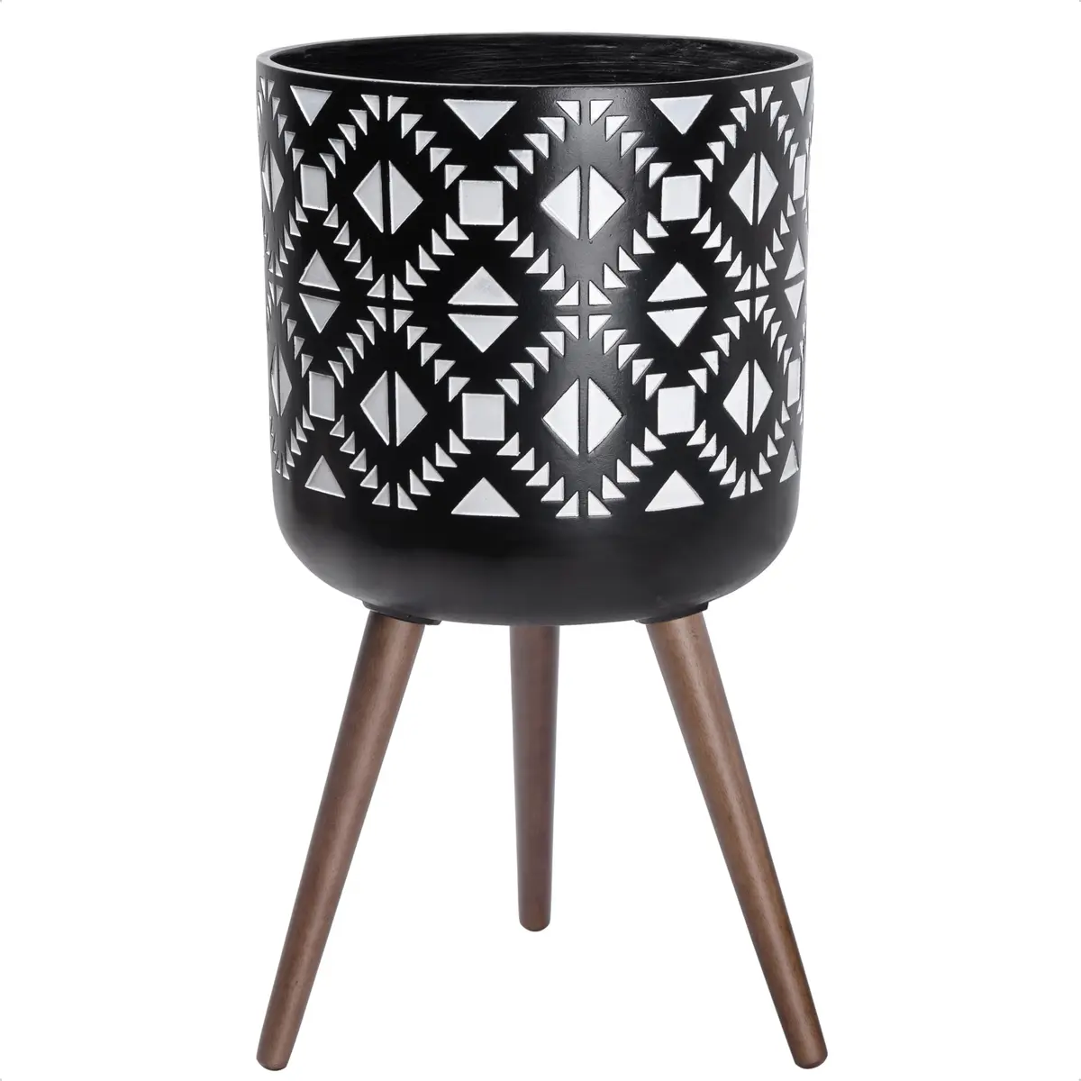 D'vine Dev Planter Pot with Wood Stand 14 in | Mid-Century Modern Indoor Plant Display - main product image