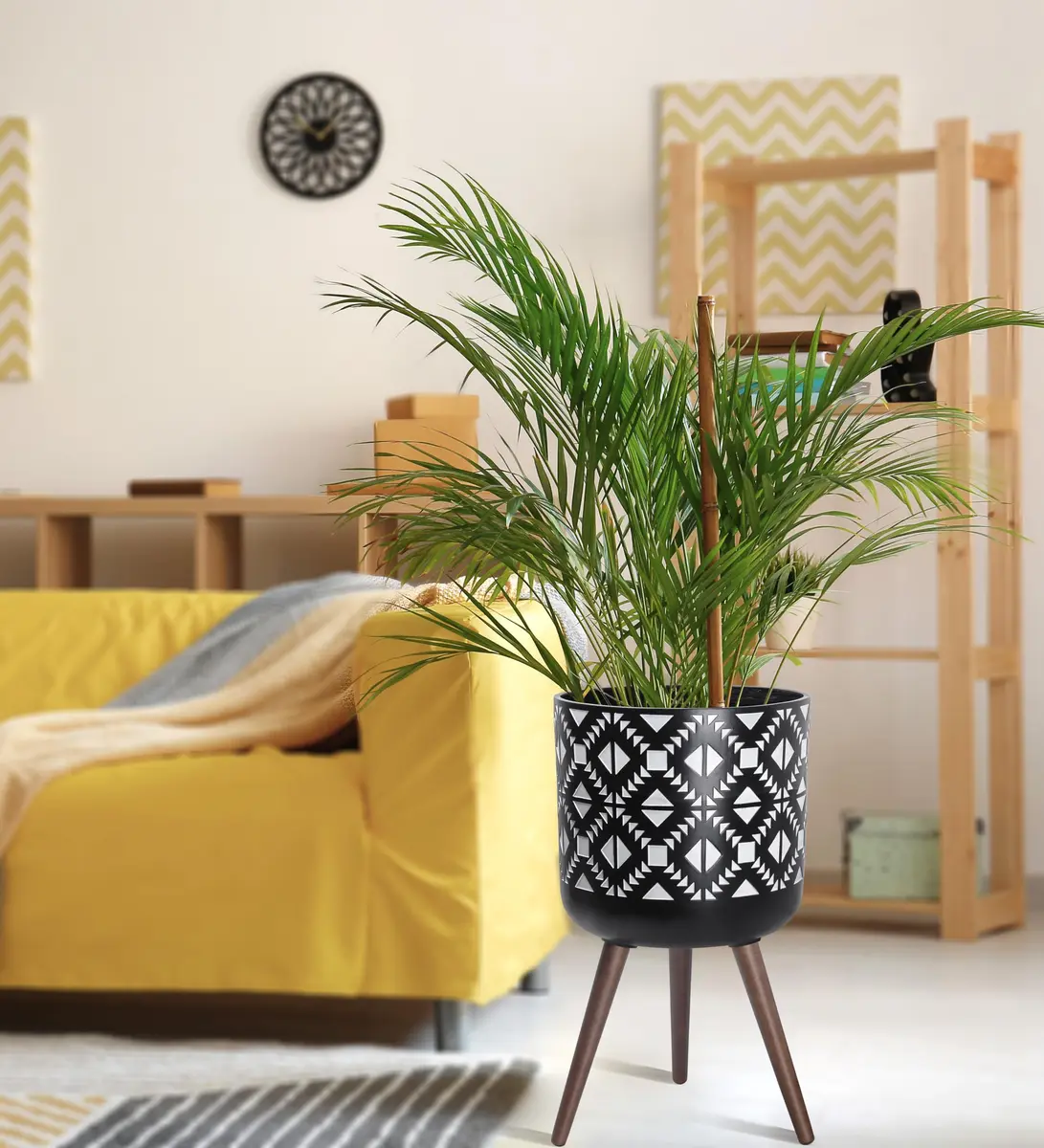 D'vine Dev Planter Pot with Wood Stand 14 in | Mid-Century Modern Indoor Plant Display - view 5