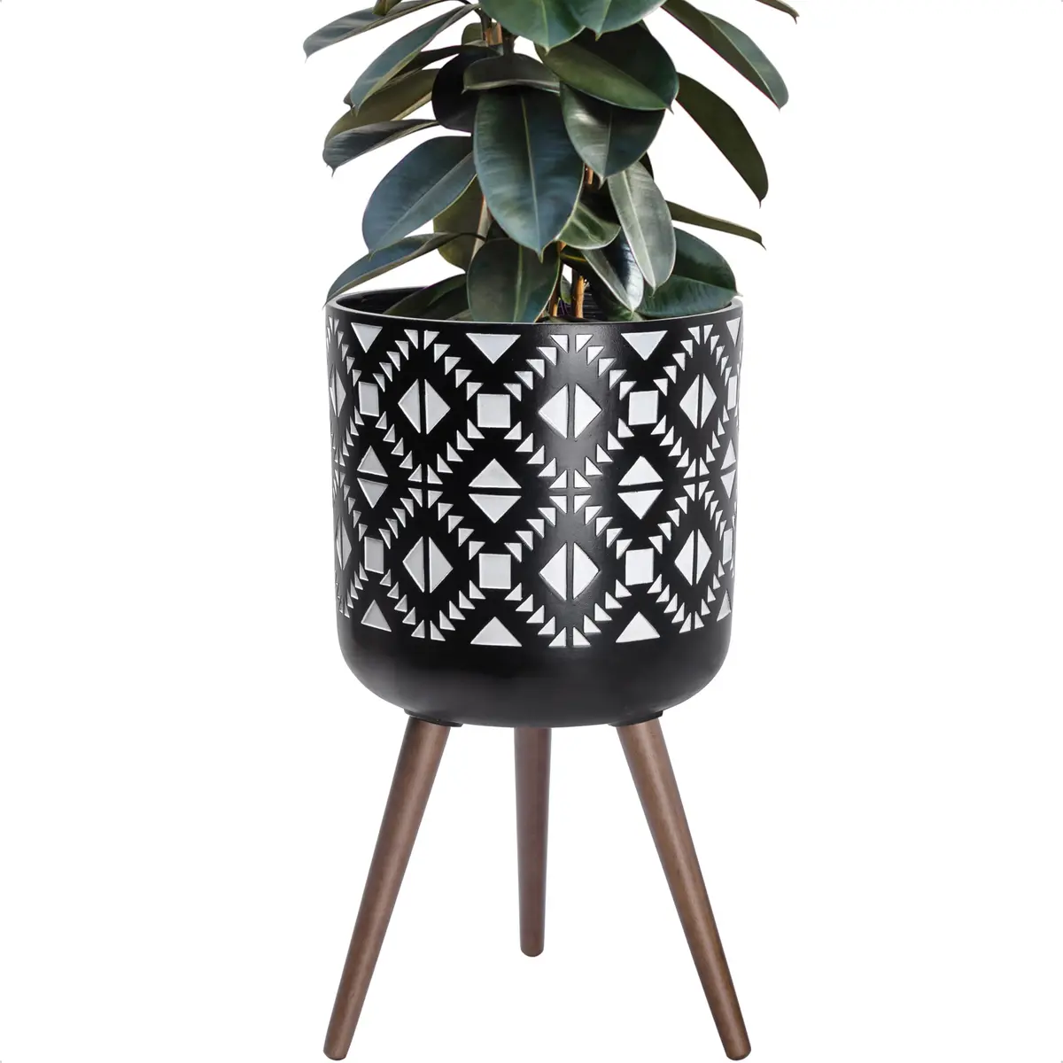 D'vine Dev Planter Pot with Wood Stand 14 in | Mid-Century Modern Indoor Plant Display - view 7