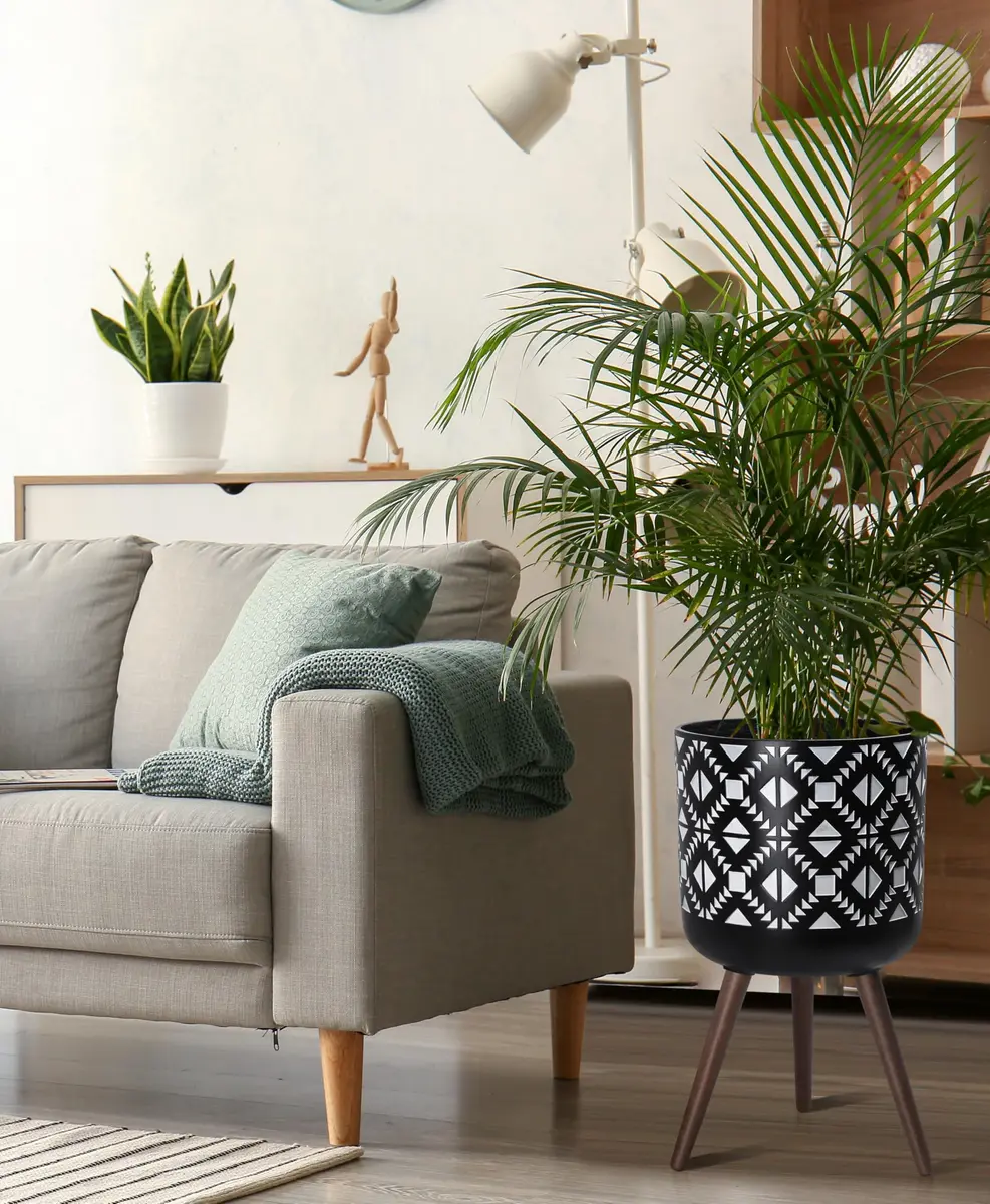 D'vine Dev Planter Pot with Wood Stand 14 in | Mid-Century Modern Indoor Plant Display - view 2