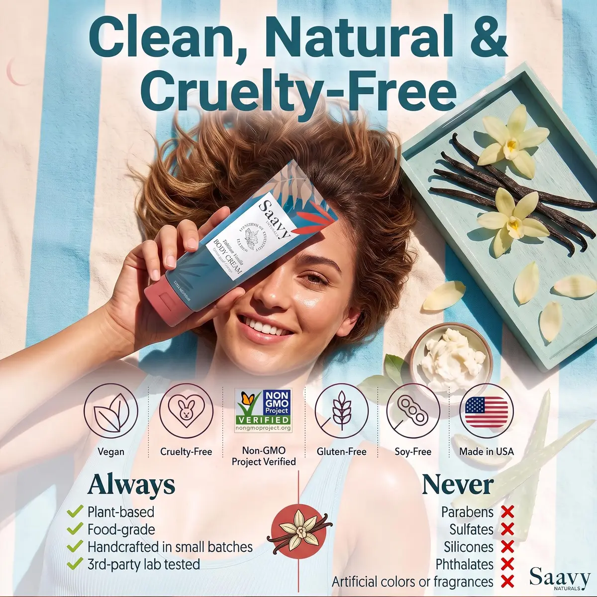 Saavy Naturals Deeply Hydrating Body Cream for Dry Skin – Nourishing Shea Butter, Plant-Based & Sustainably Sourced – Tahitian Vanilla 8.5 fl oz - view 7